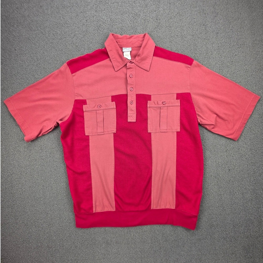 Haband Casual Joe Vintage Polo Shirt Mens Red Pink Colorblock Textured‎ Large